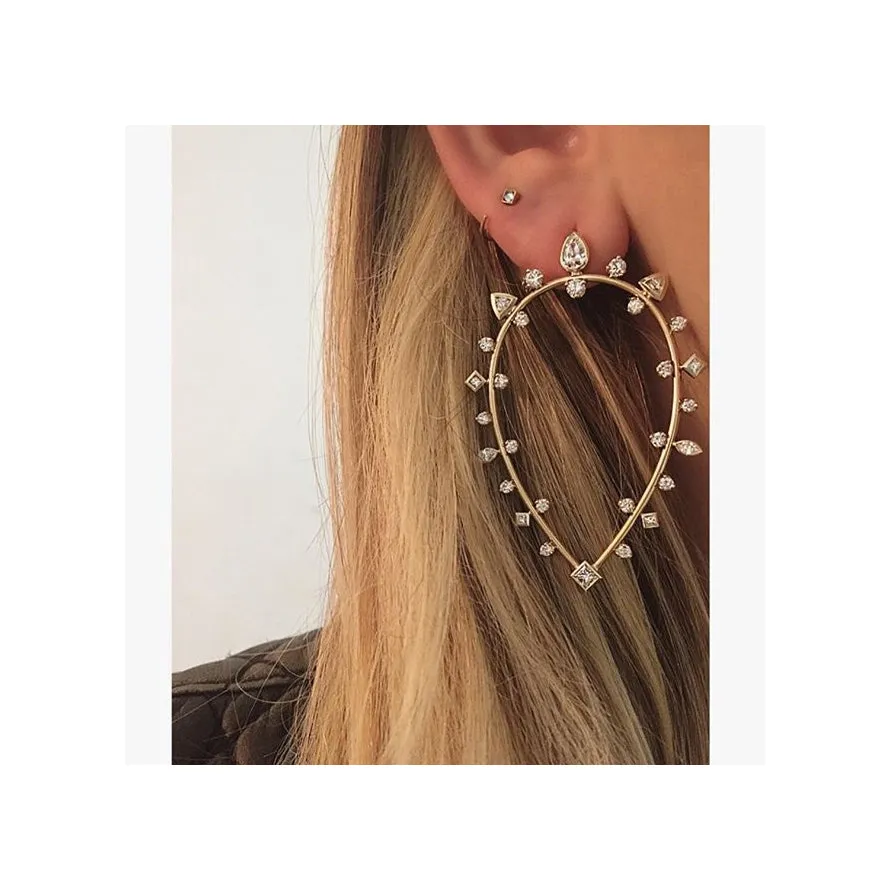 14k Large Teardrop Earrings with Mixed Diamonds