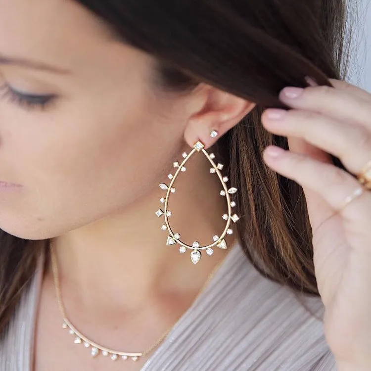 14k Large Teardrop Earrings with Mixed Diamonds