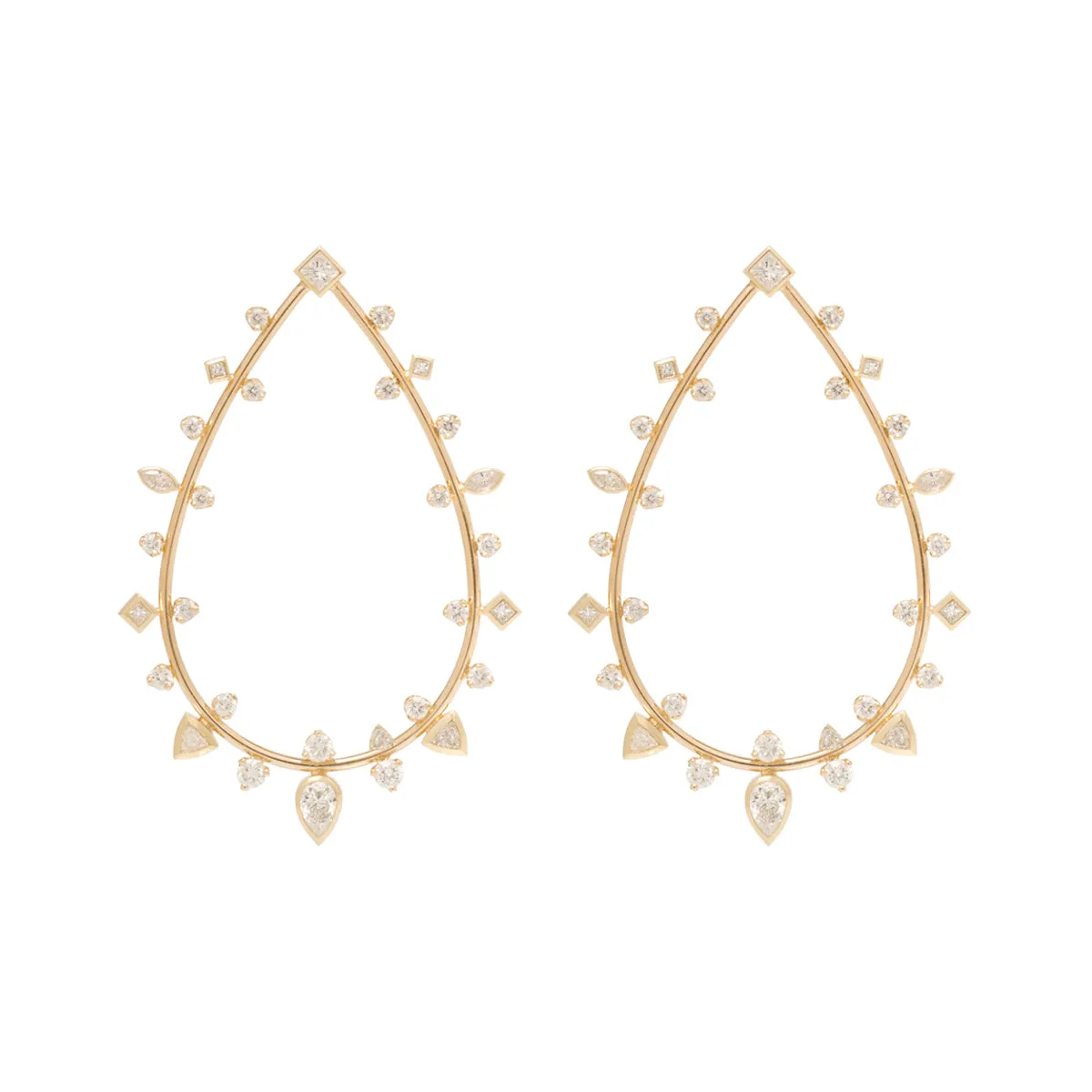 14k Large Teardrop Earrings with Mixed Diamonds