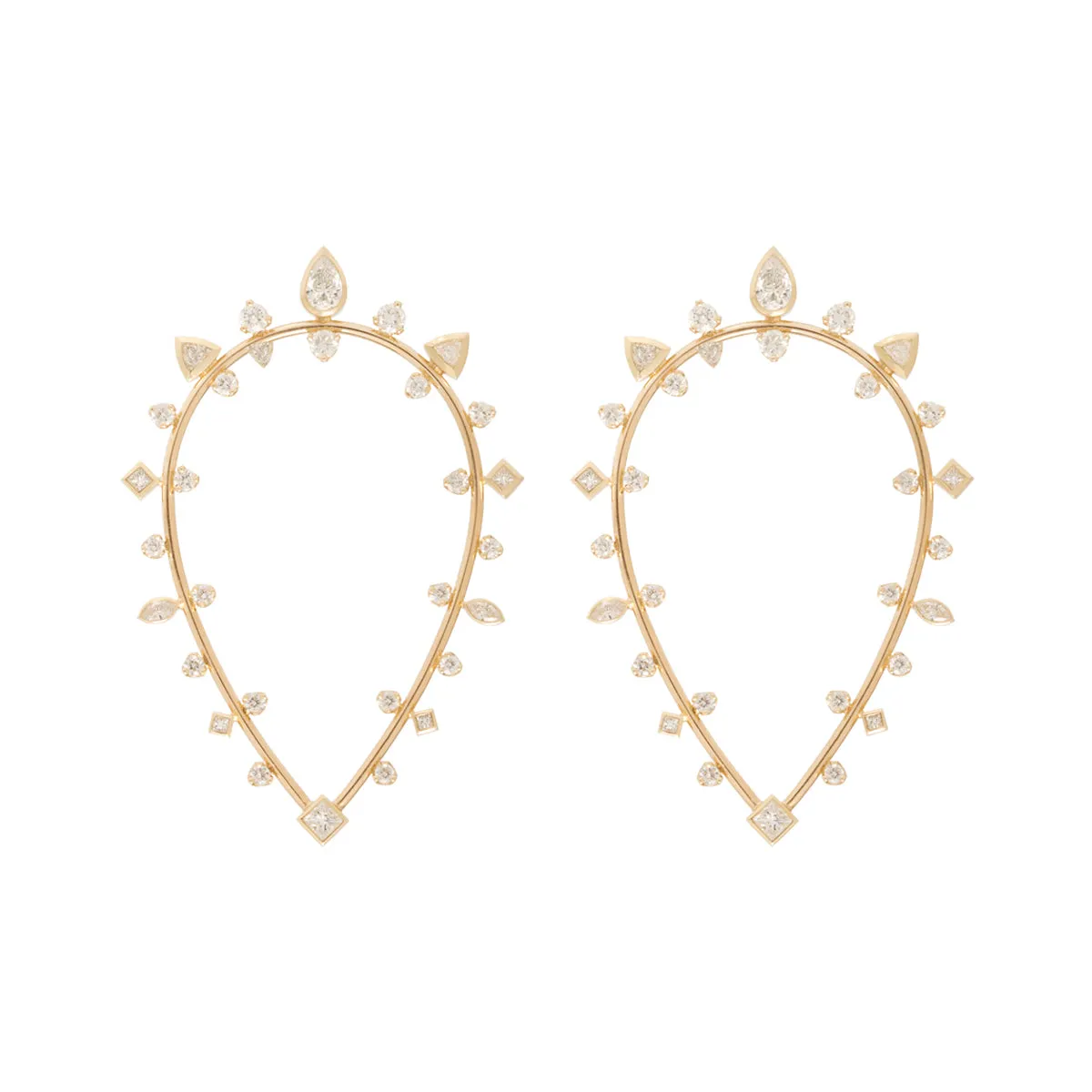14k Large Teardrop Earrings with Mixed Diamonds