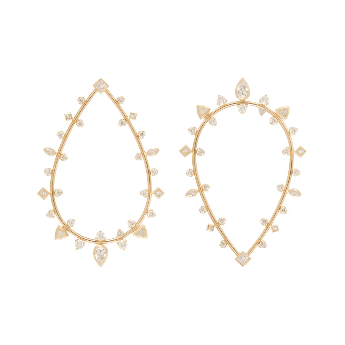 14k Large Teardrop Earrings with Mixed Diamonds