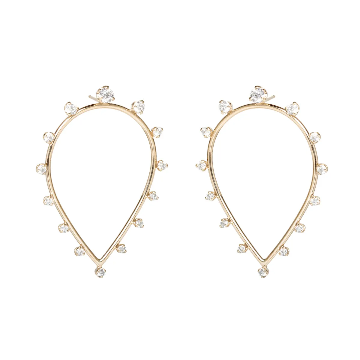 14k Medium Teardrop Earrings with Prong Diamonds