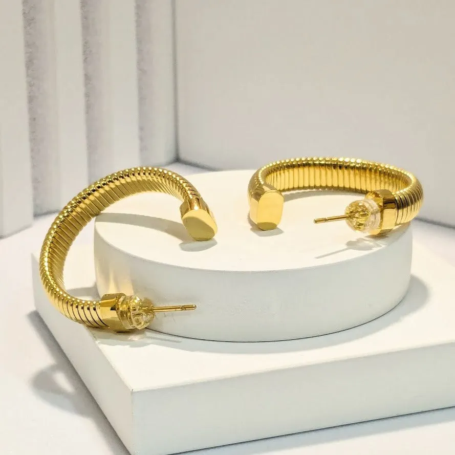 18k Gold Plated Anti Tarnish Water Proof Spring Like Hoop Earring