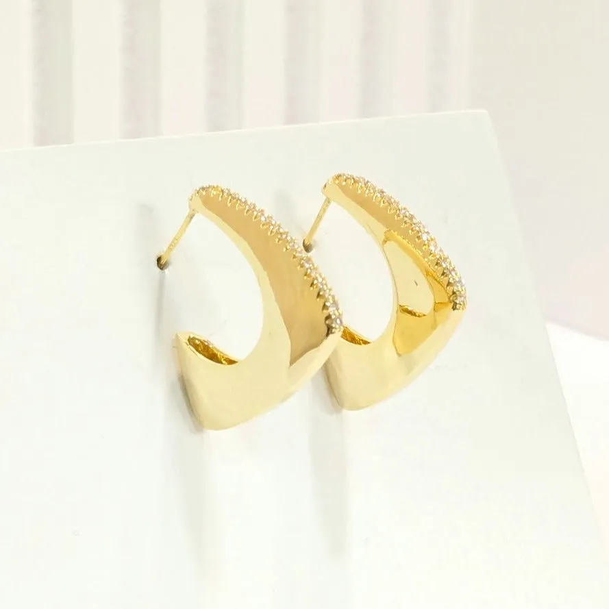 18k Gold Plated Cubic Zirconia 5A Boomerang Hoops Earring