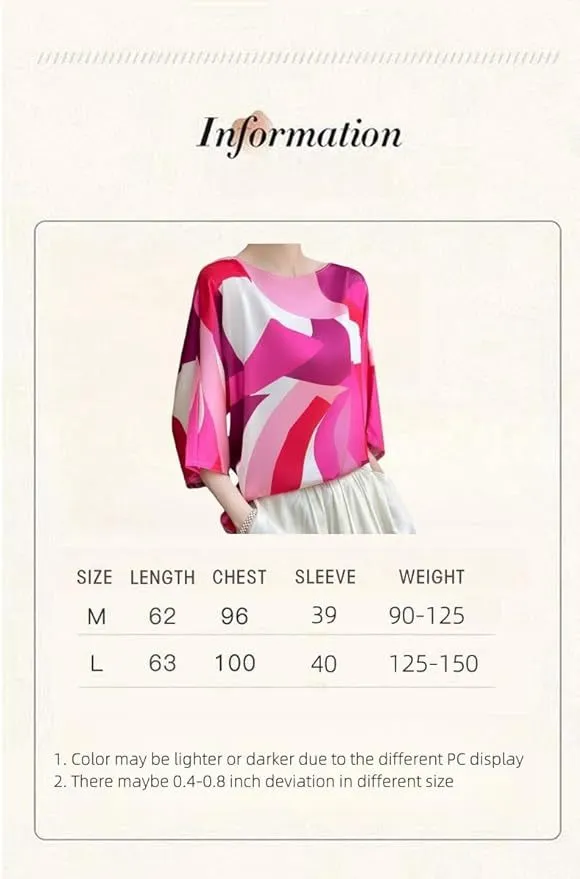 3/4 Sleeve Casual Summer Floral Print Blouses for Women with Crew Neck Loose Fit Pull Over Top