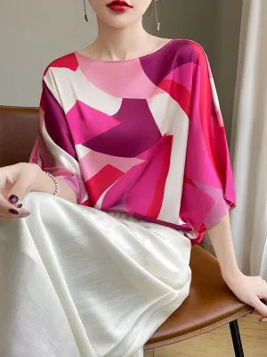 3/4 Sleeve Casual Summer Floral Print Blouses for Women with Crew Neck Loose Fit Pull Over Top