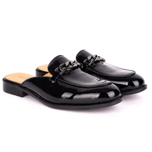 Abraham Mathias Glossy Leather Men's Half Shoe- Black