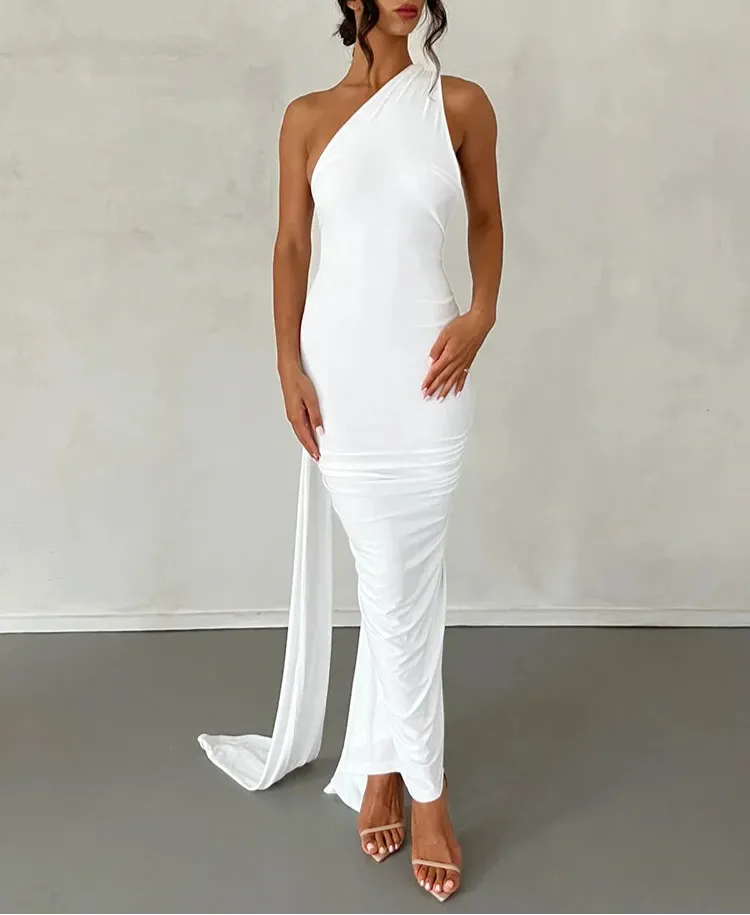 Alencia One Shoulder Bodycon Maxi Dress with Train  Formal Occasion Dress for Women