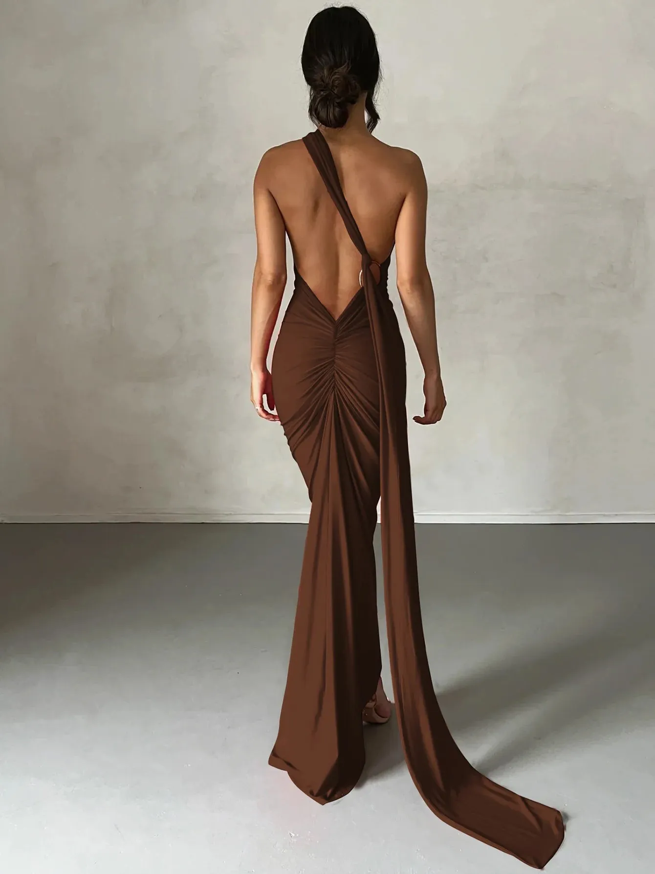 Alencia One Shoulder Bodycon Maxi Dress with Train  Formal Occasion Dress for Women