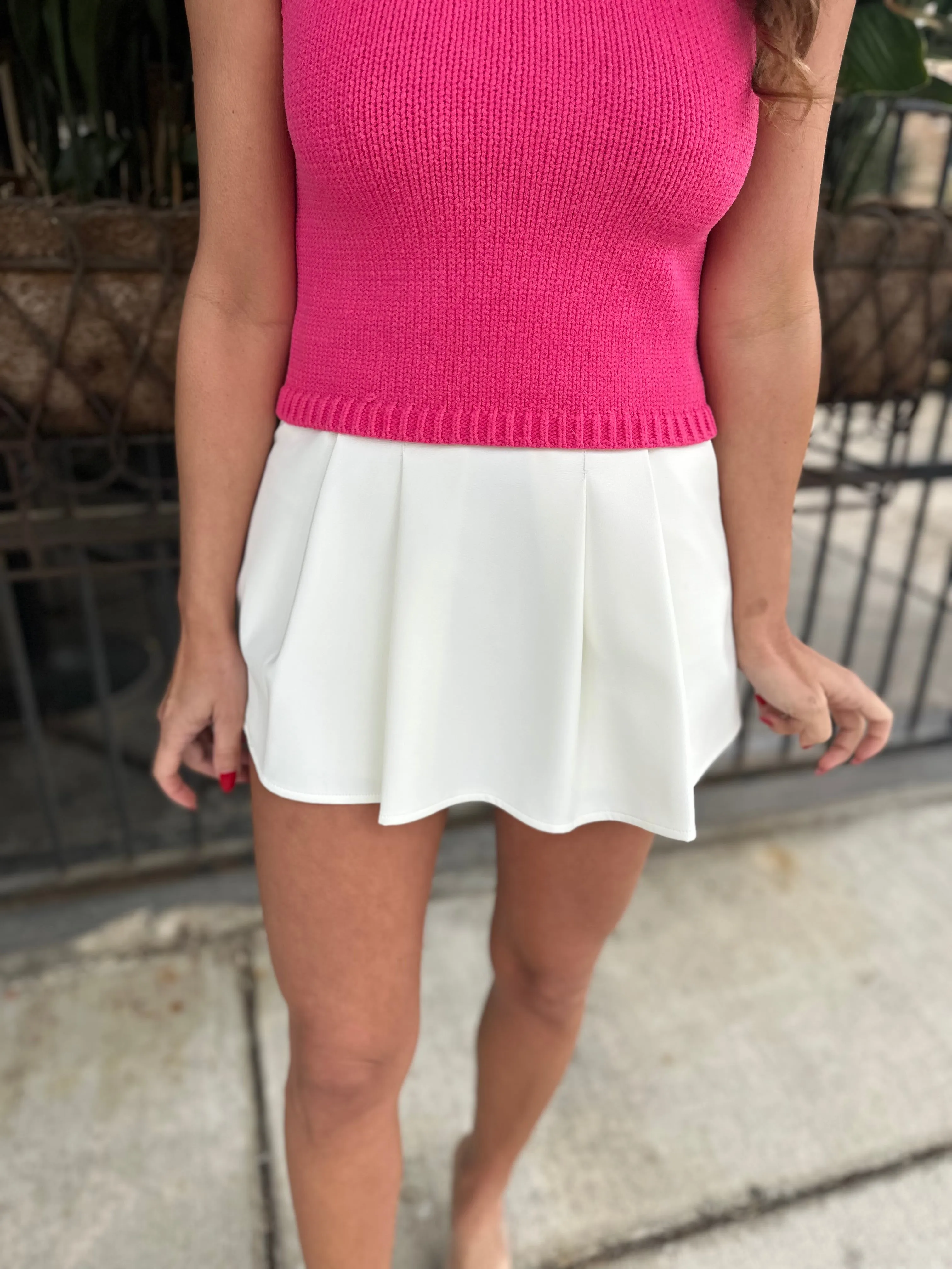 As Always Mini Skort- White Faux Leather