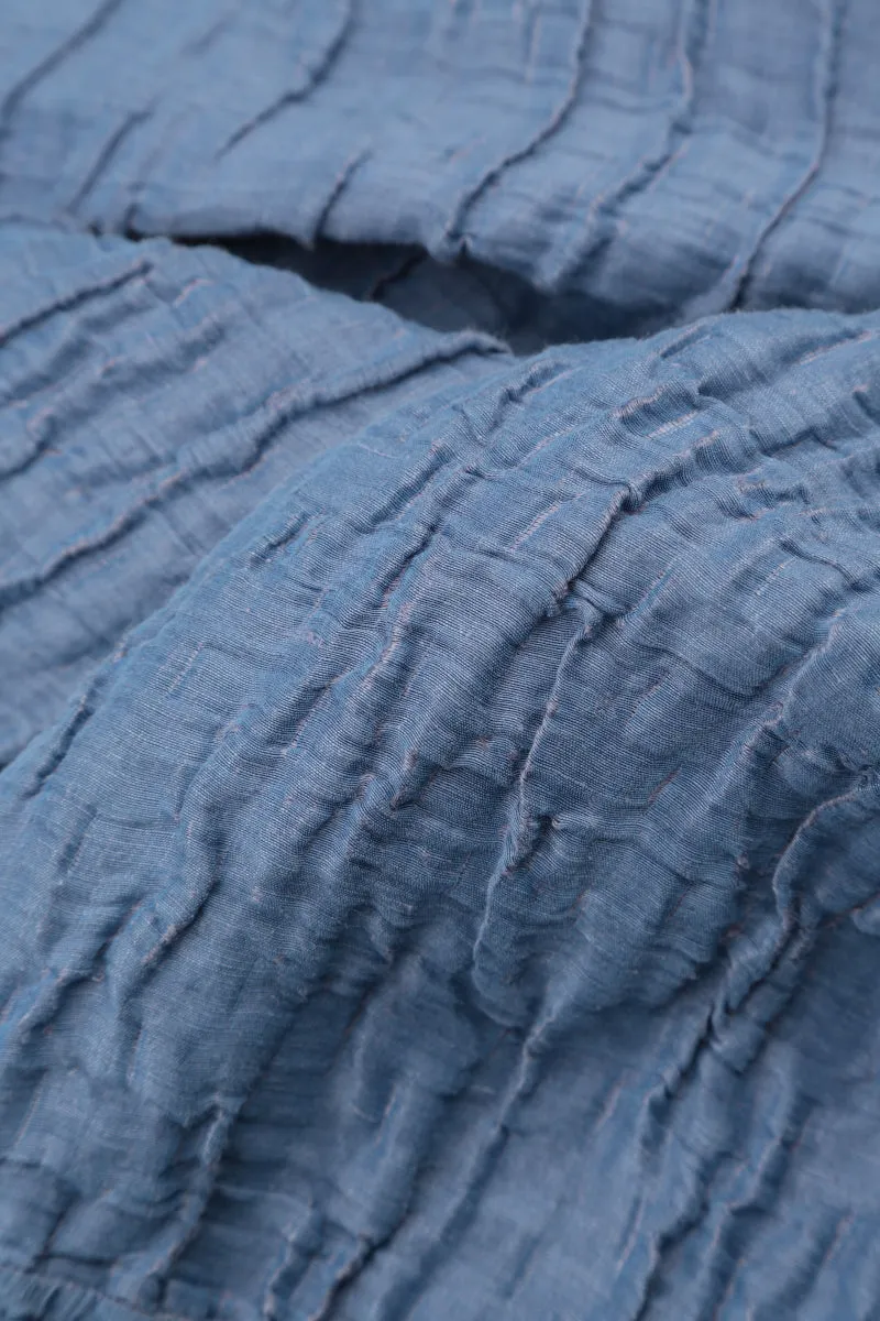 Asymmetric Crinkled Blue Nova Silk Linen Tunic