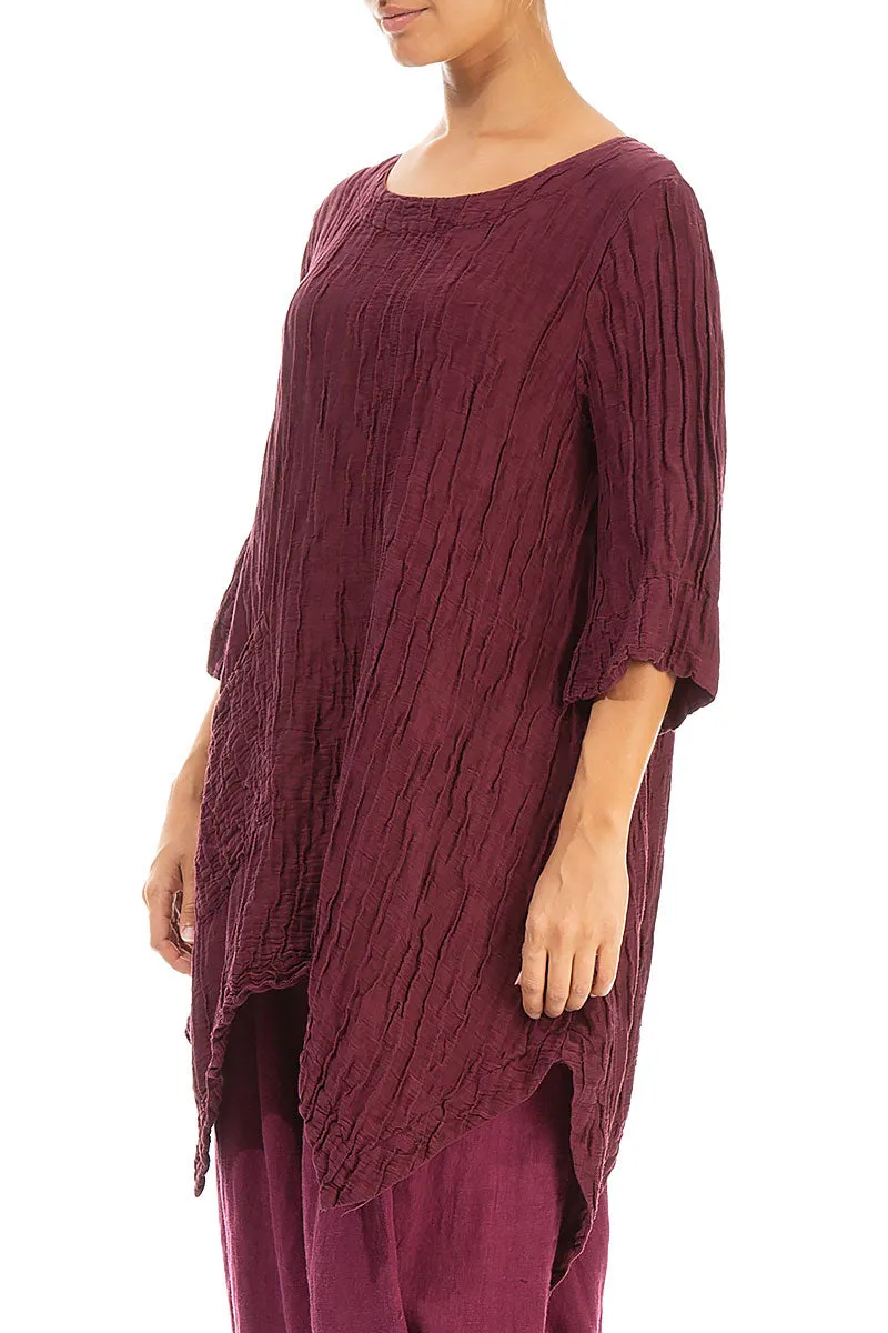 Asymmetric Crinkled Burgundy Silk Linen Tunic