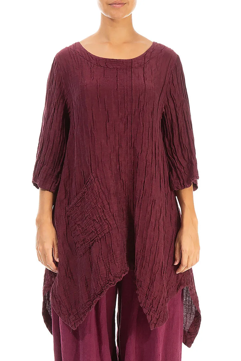 Asymmetric Crinkled Burgundy Silk Linen Tunic