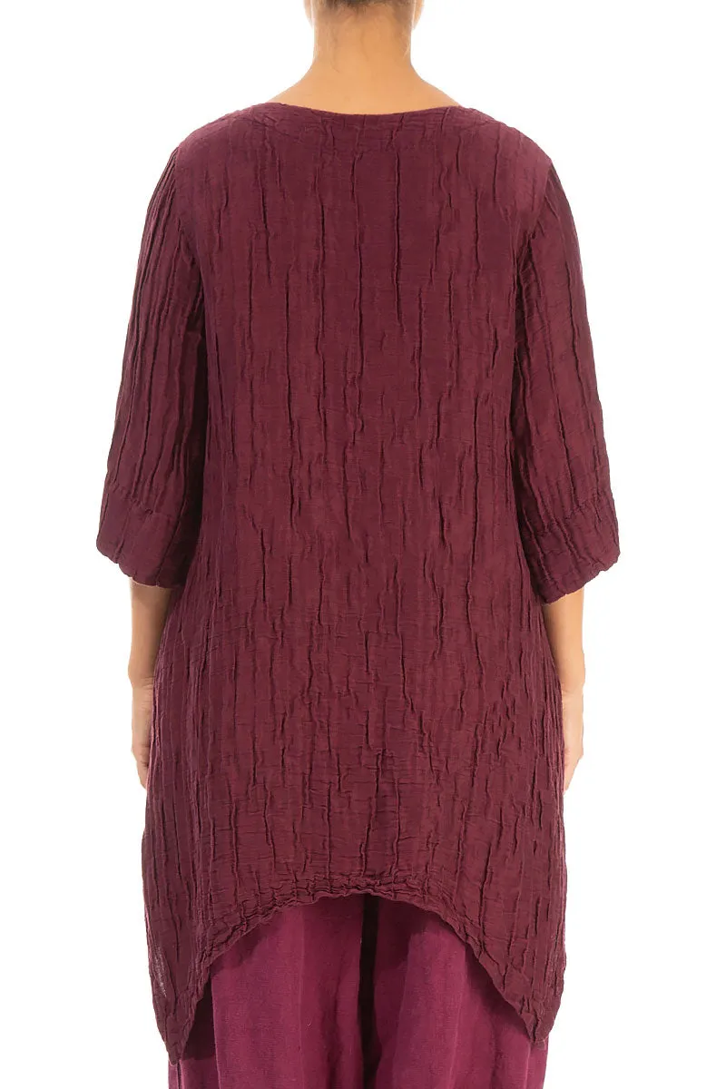 Asymmetric Crinkled Burgundy Silk Linen Tunic