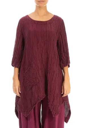 Asymmetric Crinkled Burgundy Silk Linen Tunic