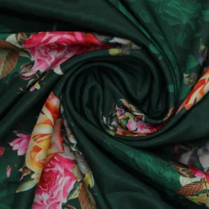 Beautiful Roses With Leaves Digital Printed Fabric - Silk Crepe