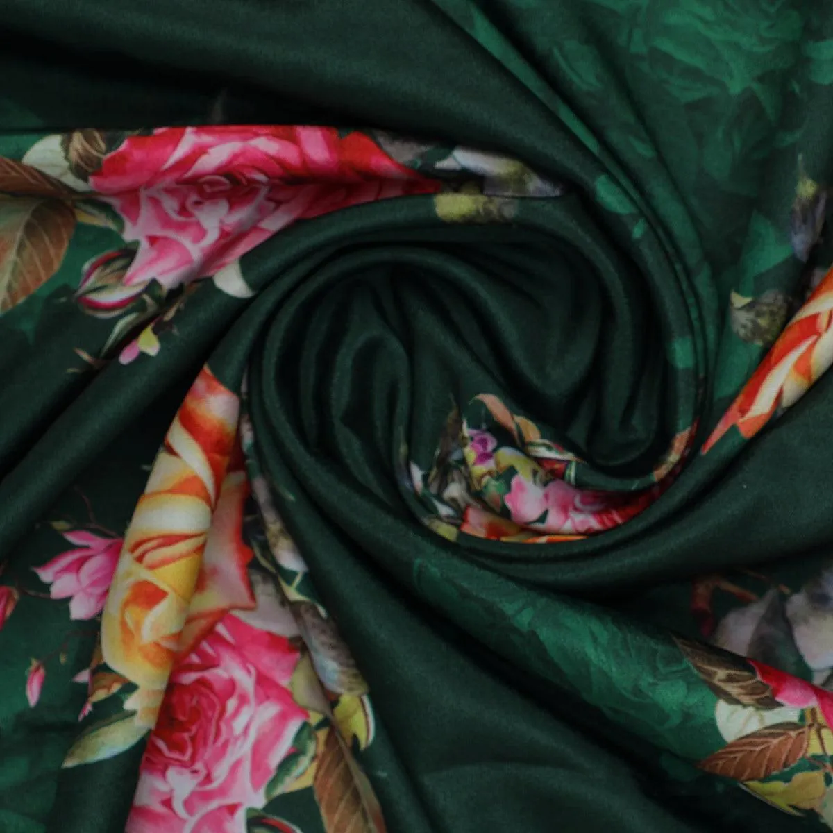 Beautiful Roses With Leaves Digital Printed Fabric - Silk Crepe