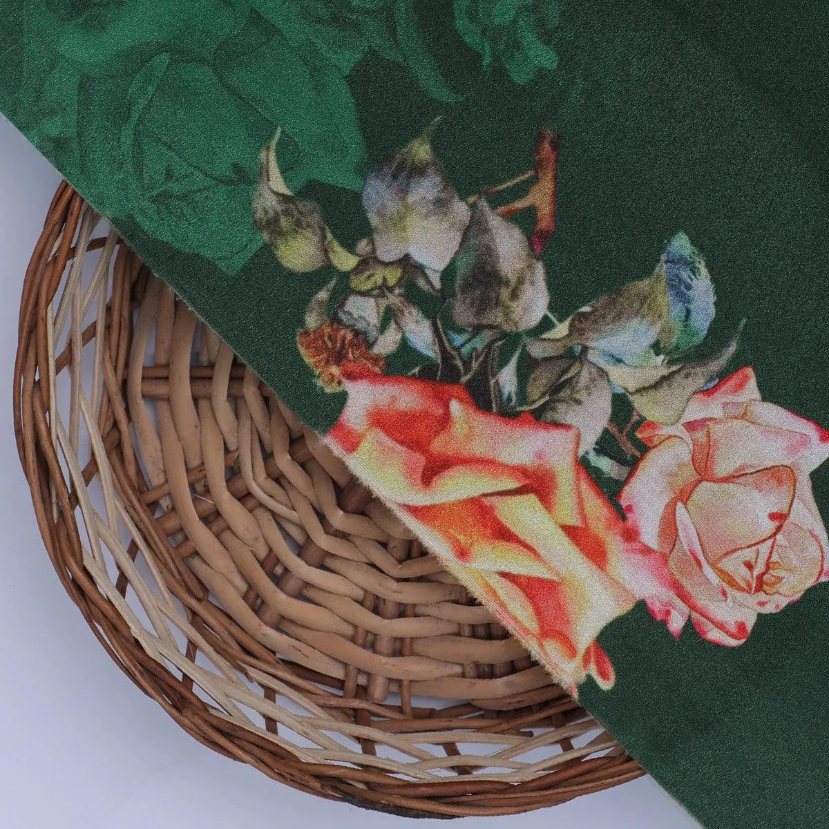 Beautiful Roses With Leaves Digital Printed Fabric - Silk Crepe