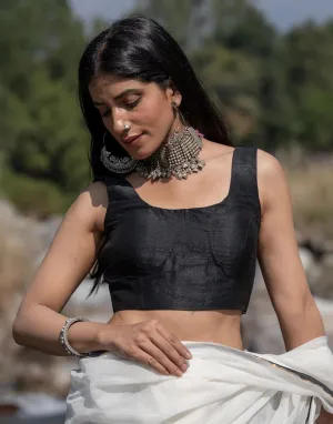 Black Silk Sleeveless Padded Blouse