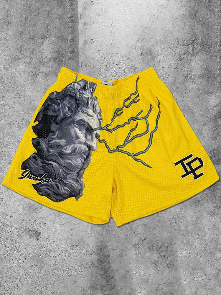 Blavra Art Engraving Printed Casual Mesh Shorts