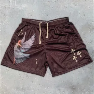 Blavra Casual Angel Faith Print Mesh Shorts