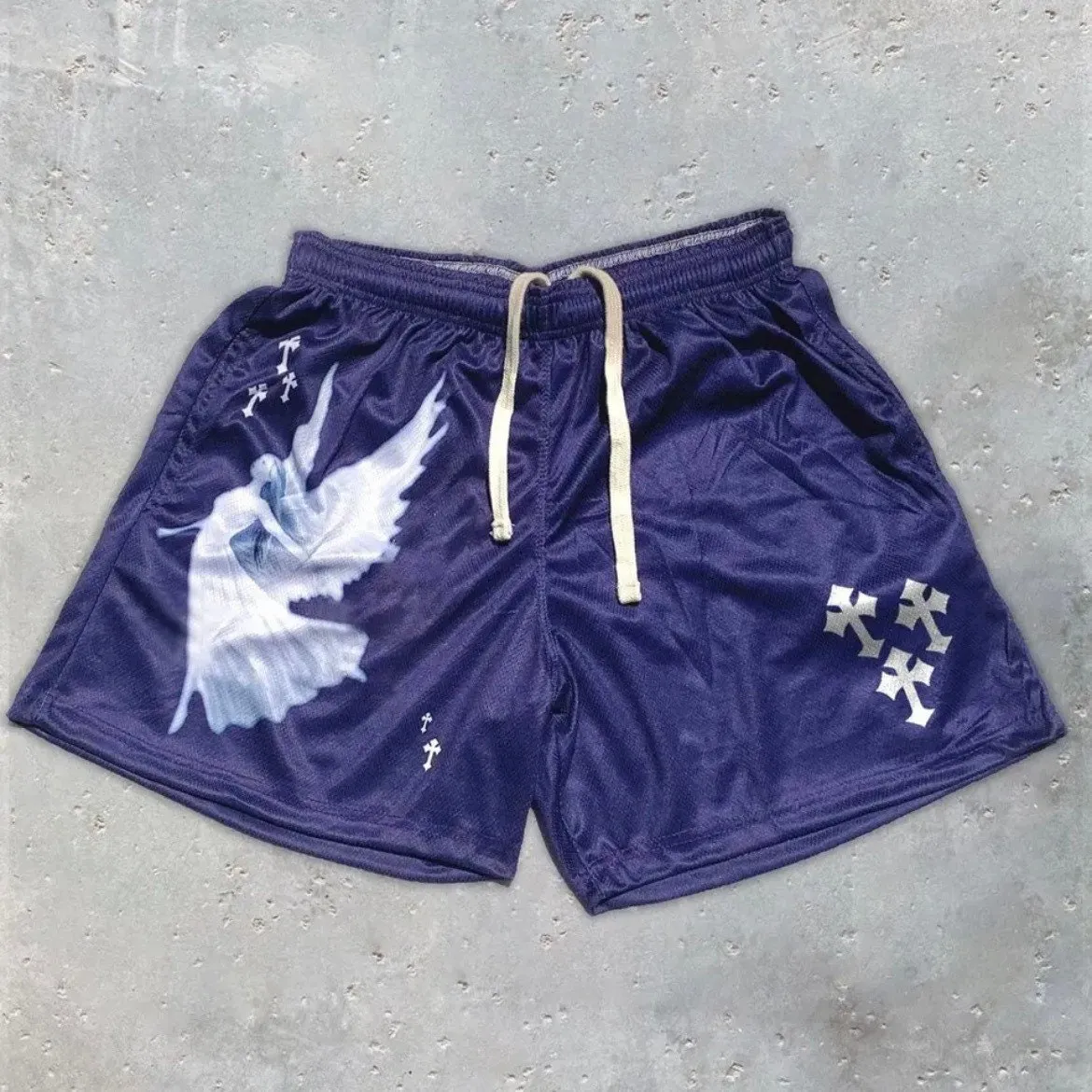 Blavra Casual Angel Faith Print Mesh Shorts