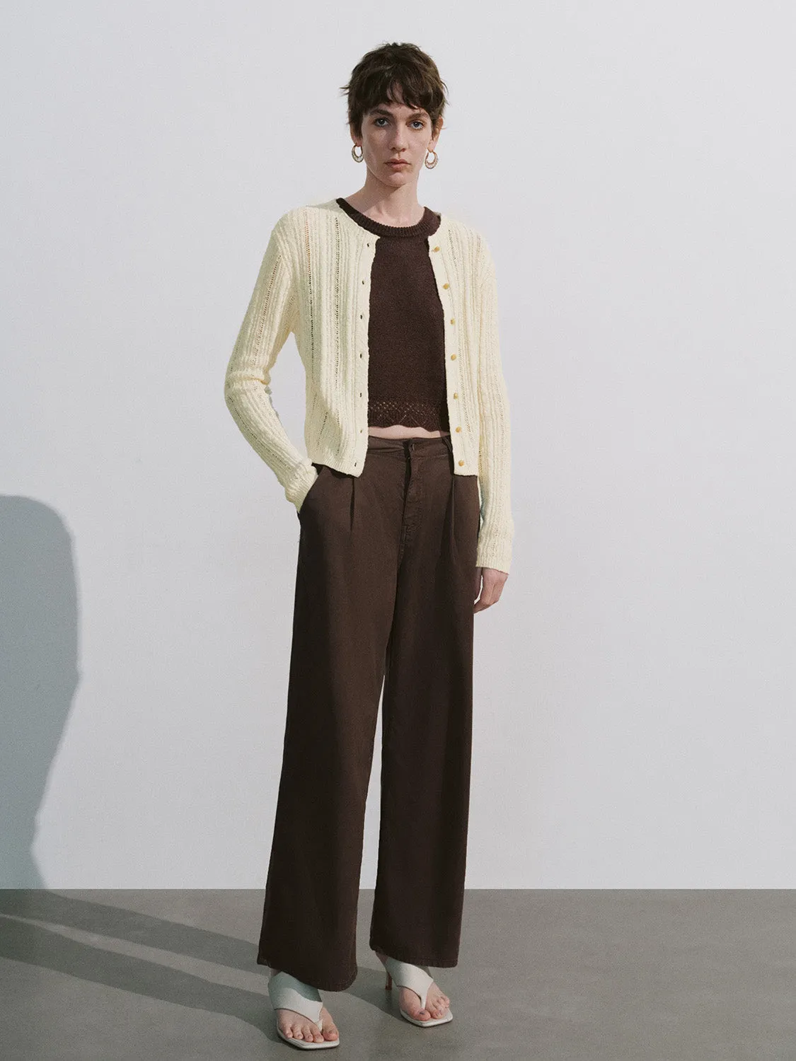 Crew Neck Knitted Cardigan