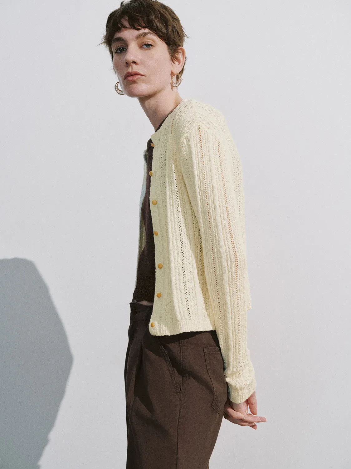 Crew Neck Knitted Cardigan