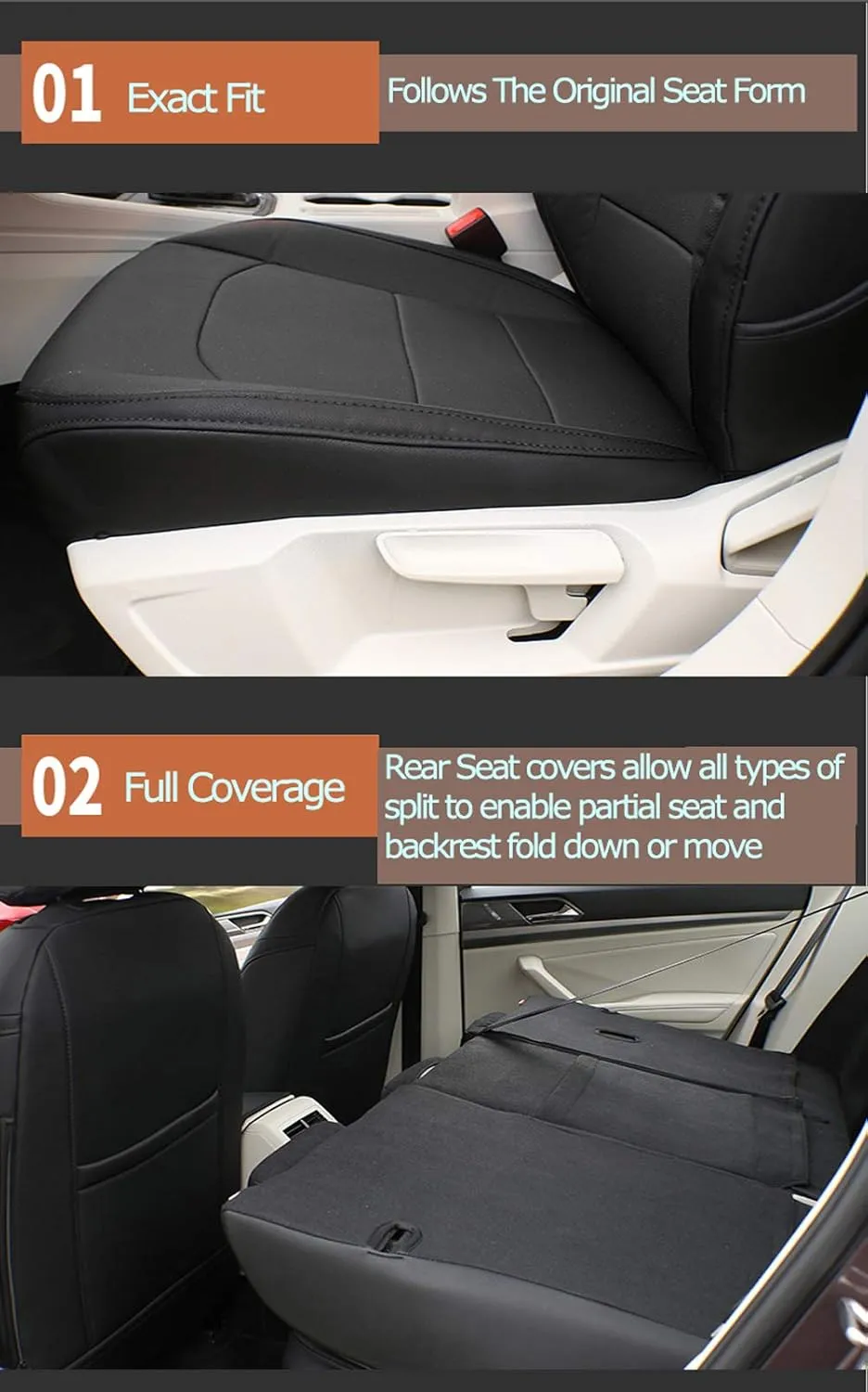 Custom Fit Full Set Car Seat Covers for Select Nissan QASHIQAI 2014 2015 2016 2017 2018 2019 - Leatherette New