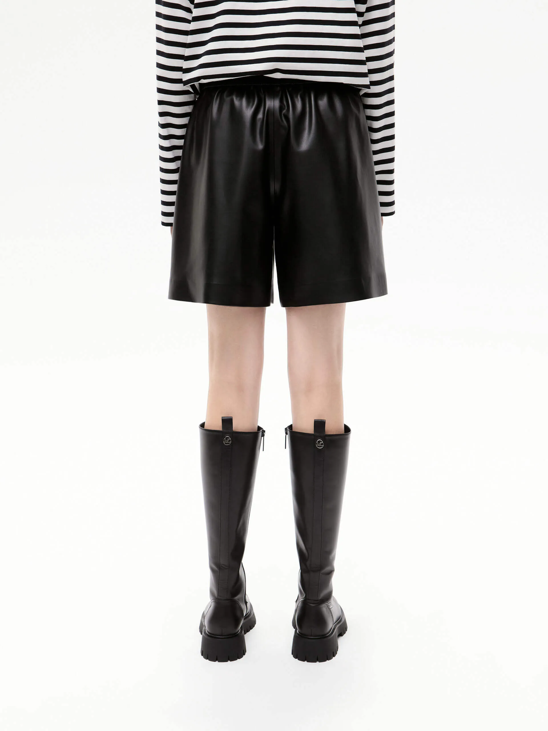 Drawstring Waist Leather Shorts