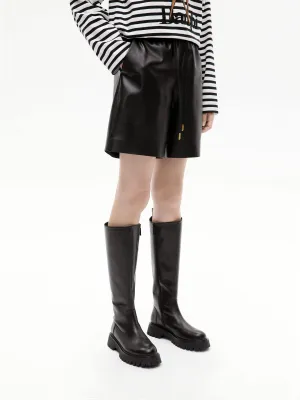 Drawstring Waist Leather Shorts