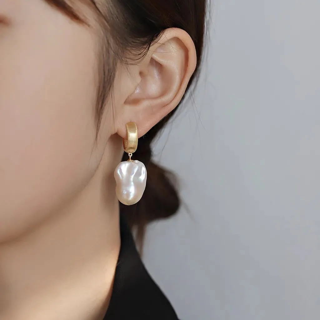 Extra Large Baroque Pearl Hoop Earrings