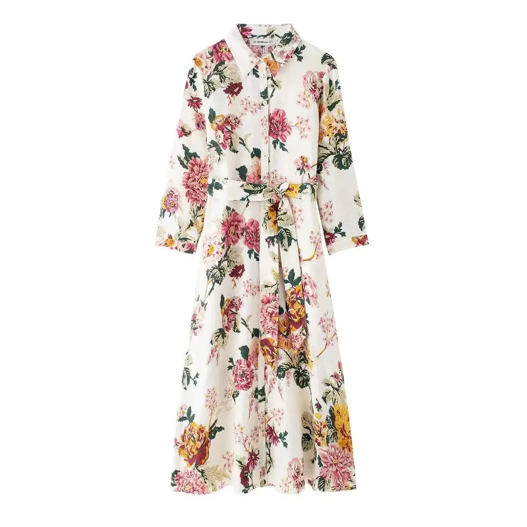 Floral Print Belted Maxi Dress