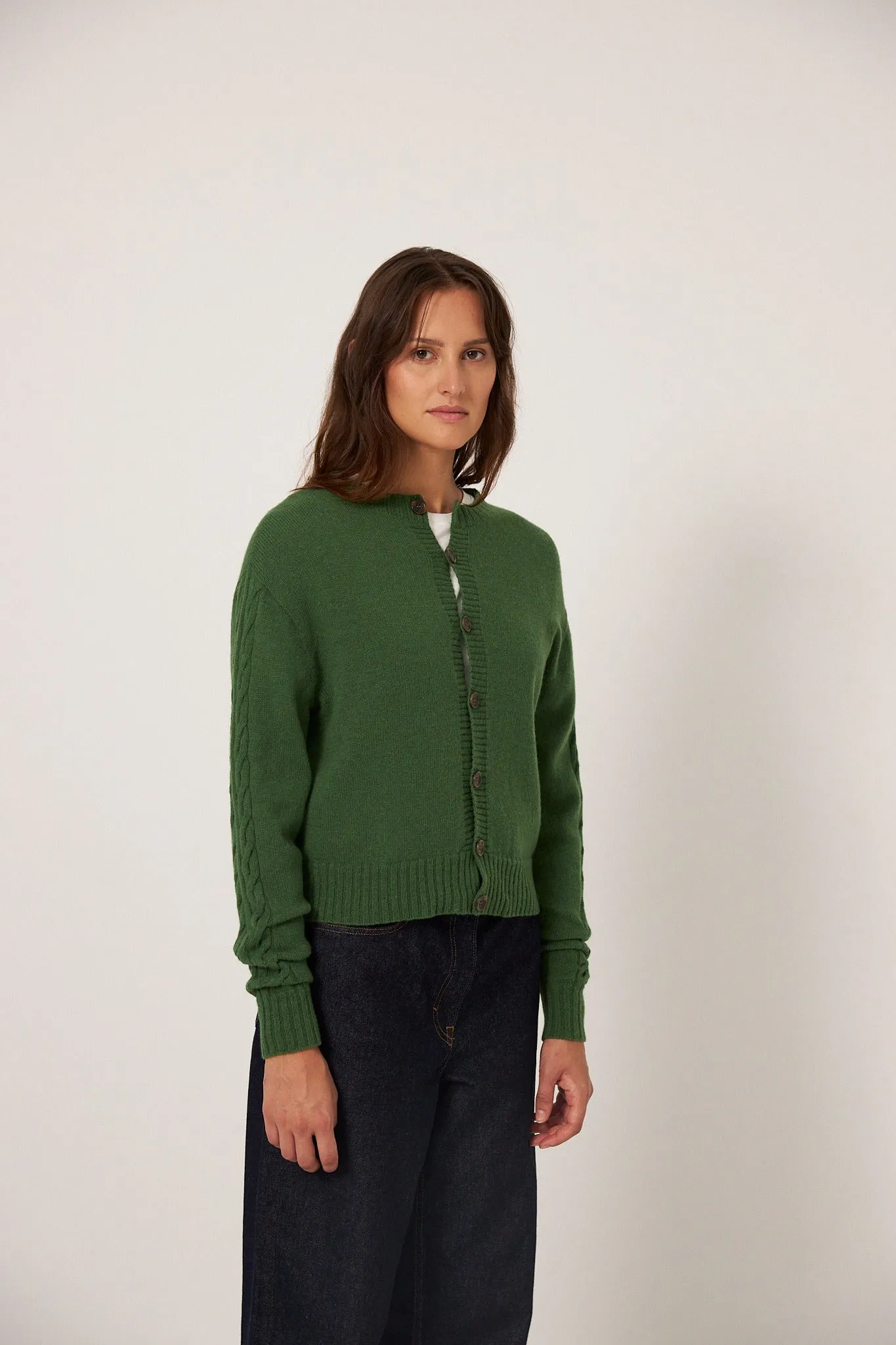 Francie Kindred Cable Cardigan Herb