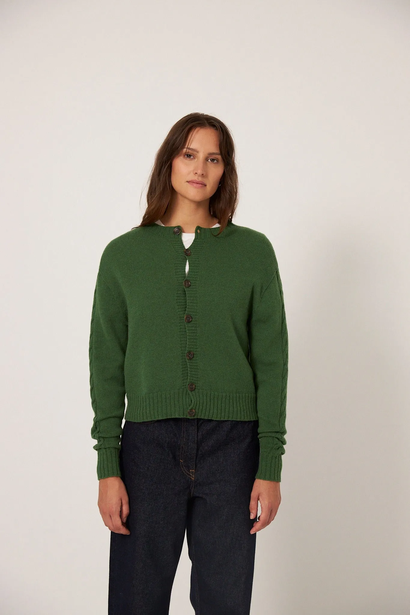 Francie Kindred Cable Cardigan Herb