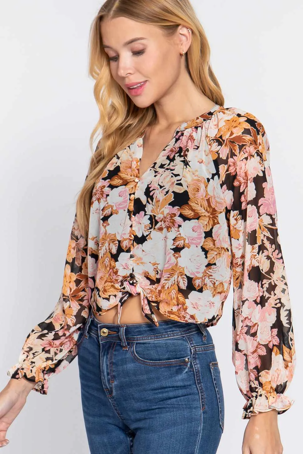 Front Tie Woven Blouse