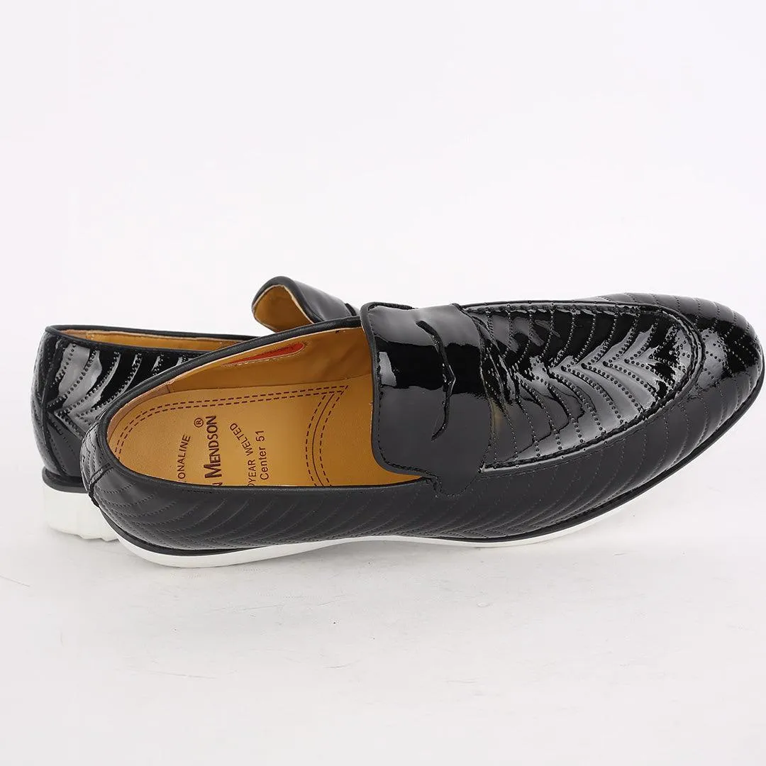 John Mendson Exquisite Leather Pattern Glossy  Shoe With White Designed Sole