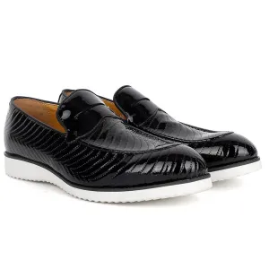 John Mendson Exquisite Leather Pattern Glossy  Shoe With White Designed Sole