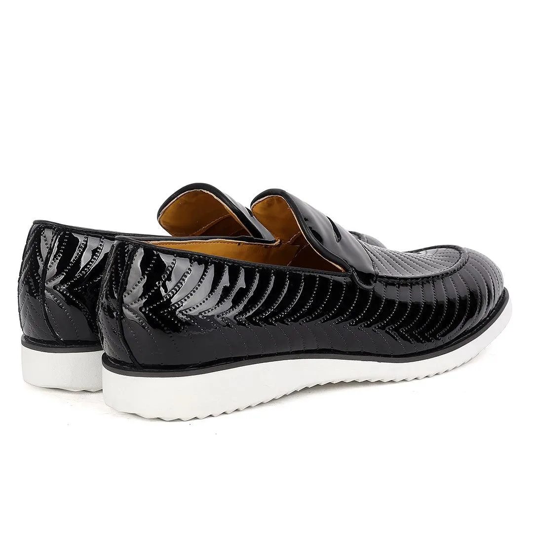 John Mendson Exquisite Leather Pattern Glossy  Shoe With White Designed Sole