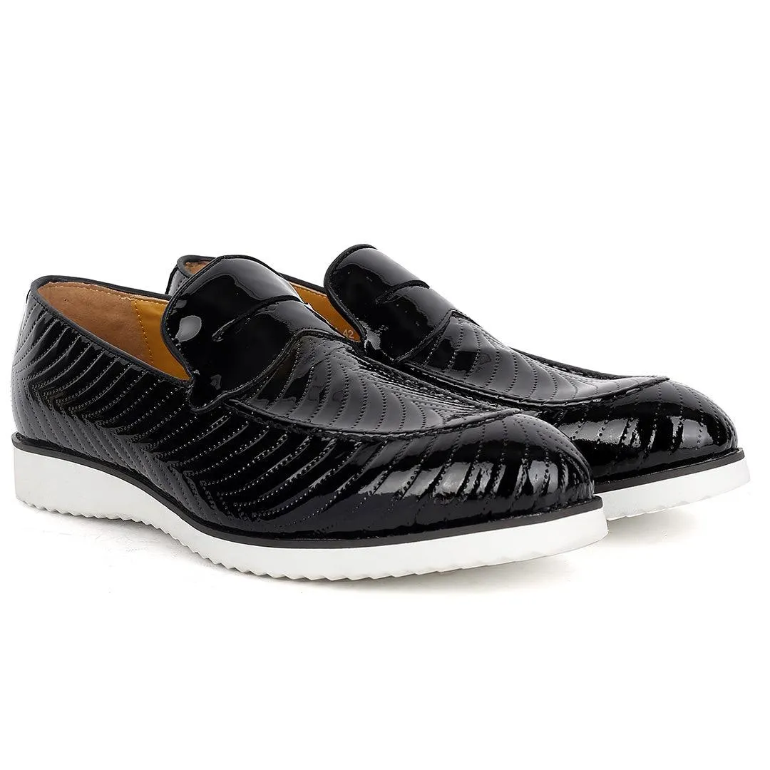 John Mendson Exquisite Leather Pattern Glossy  Shoe With White Designed Sole