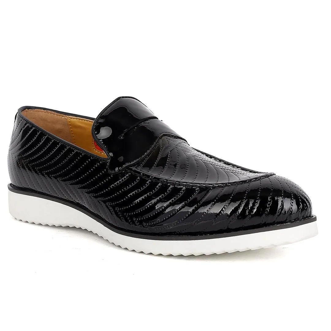 John Mendson Exquisite Leather Pattern Glossy  Shoe With White Designed Sole
