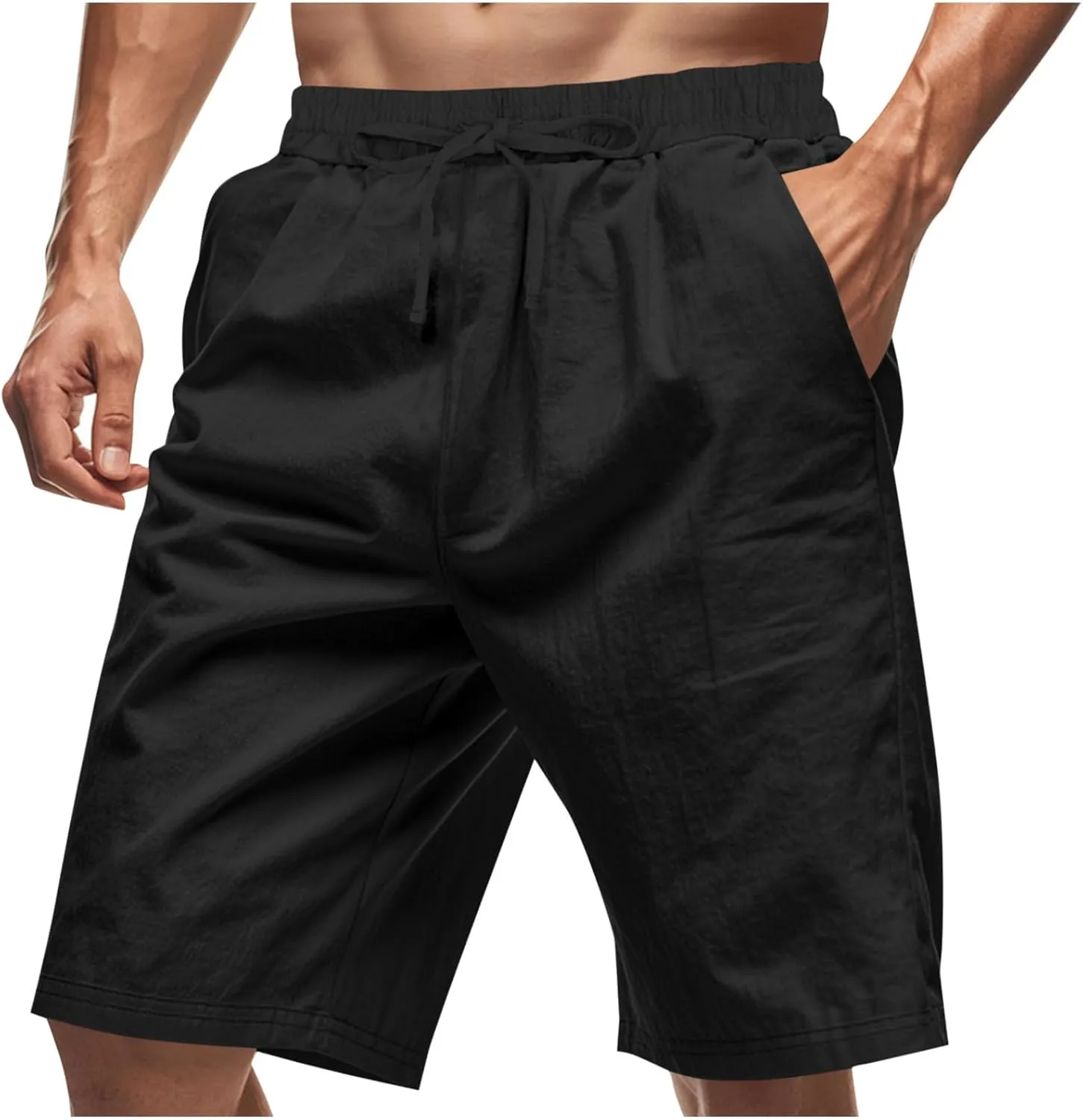 Linen Shorts for Men Summer Casual Drawstring Elastic Waist Shorts Relaxed Fit Vacation Beach Short Pants