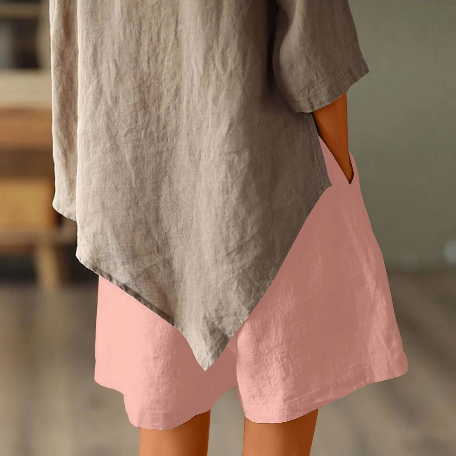 Linen Shorts for Women Casual Wide Leg Short Pants Summer Drawstring Beach Trouser High Waisted Lounge Pant