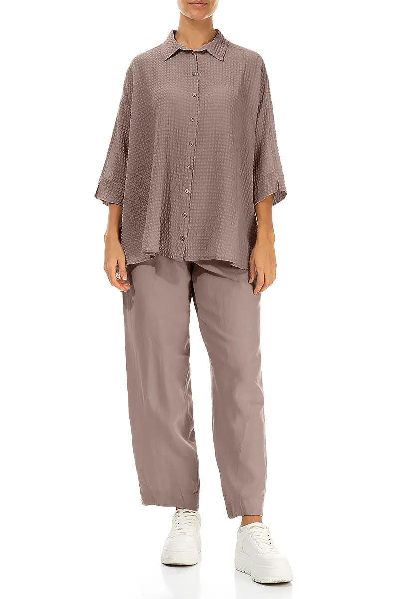 Loose Truffle Textured Silk Shirt