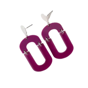Magenta Oval Misty Acrylic Silver Earrings