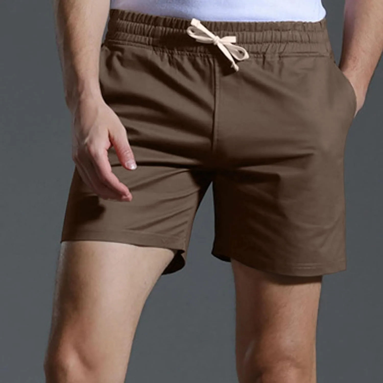 Men Shorts Slim Fit Flat Front Stretch Casual Short Shorts Outdoor Athletic Workout Running Comfy Activewear Pants