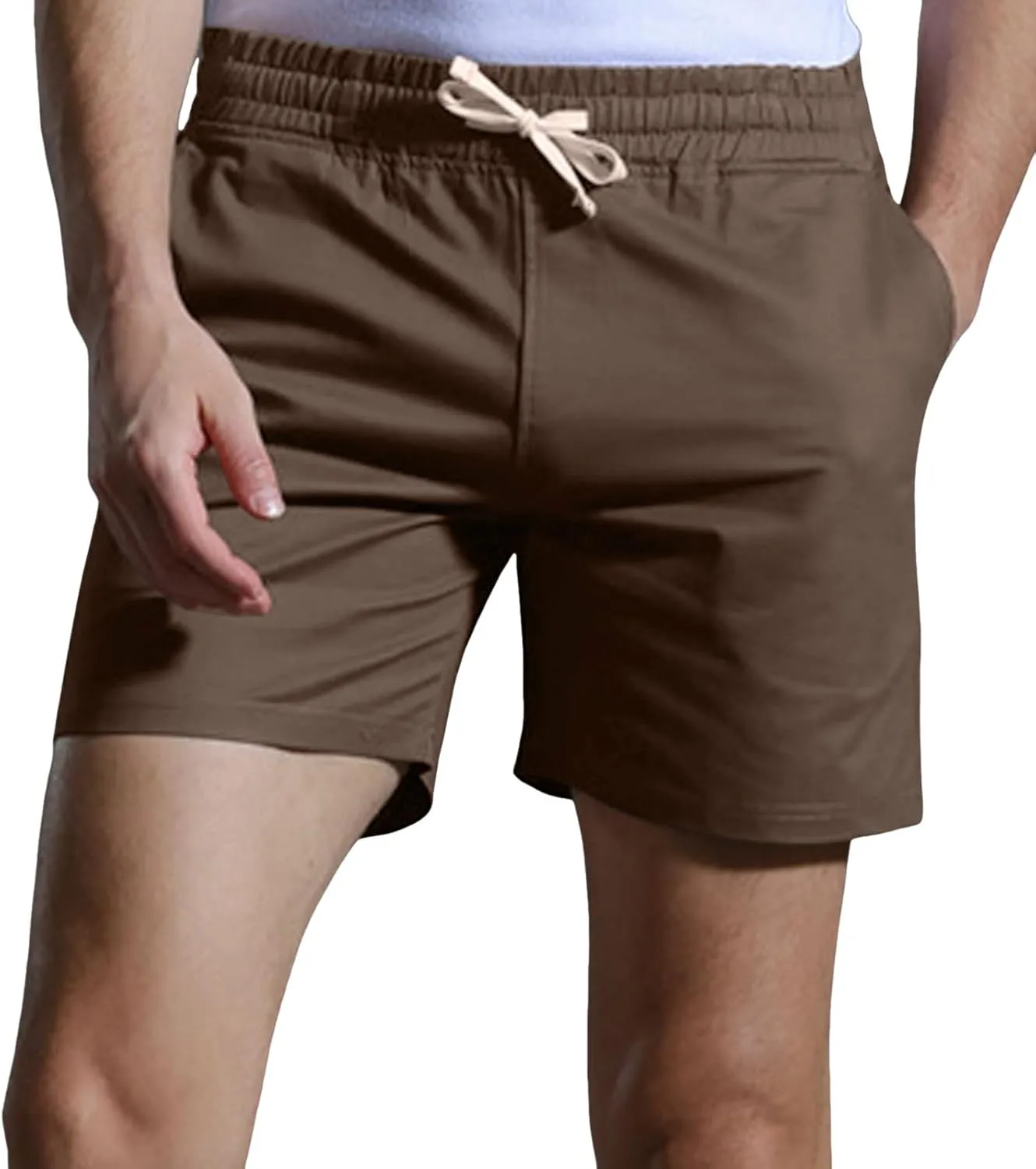 Men Shorts Slim Fit Flat Front Stretch Casual Short Shorts Outdoor Athletic Workout Running Comfy Activewear Pants