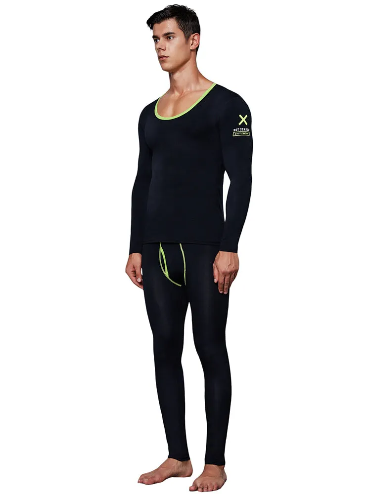 Men's Splicing Lines Cotton Thermal Underwear Set