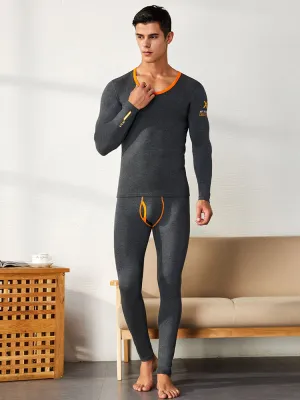 Men's Splicing Lines Cotton Thermal Underwear Set