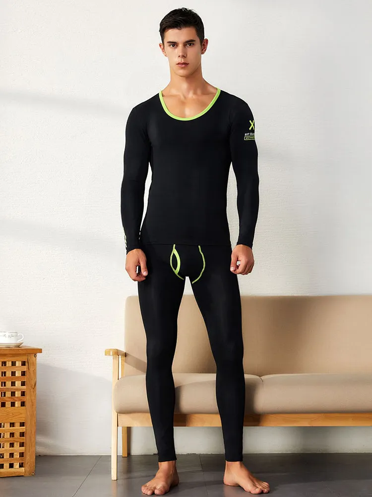 Men's Splicing Lines Cotton Thermal Underwear Set